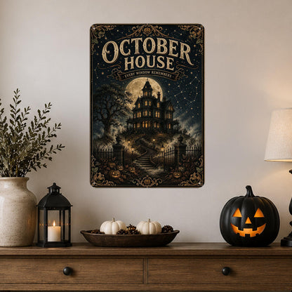 October House Metal Sign, Every Window Remembers, Halloween Sign, Haunted House, Haunted Mansion, Gothic Decor, Victorian Gothic, Moody