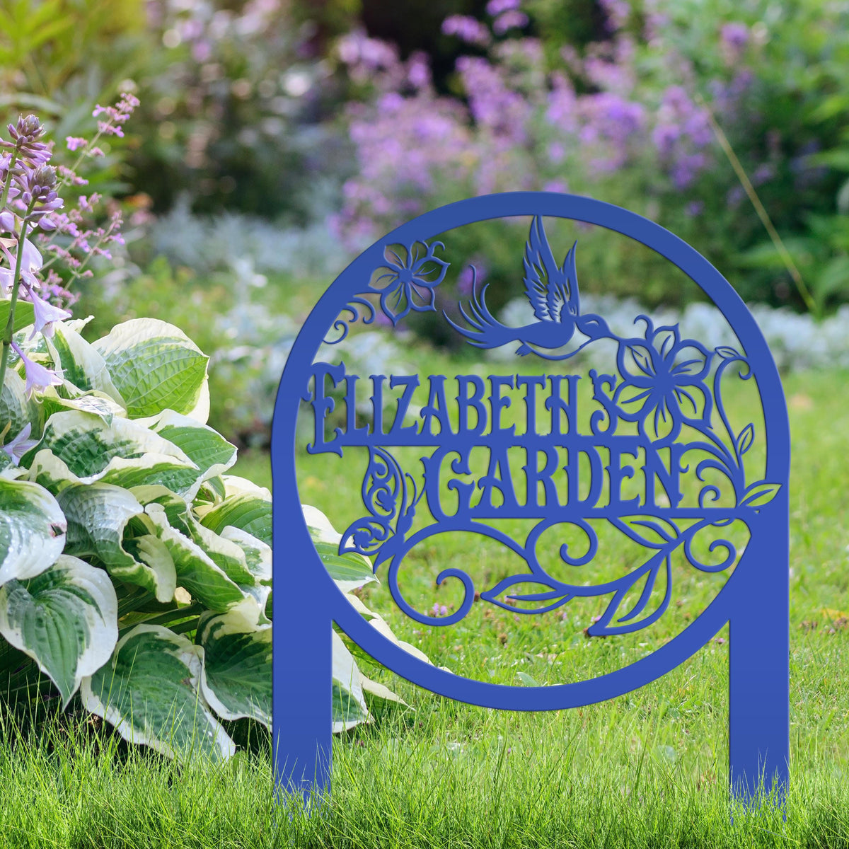 Metal Garden Sign - Custom Yard Sign with Hummingbird and Butterfly Scene - Personalized Gift for Nature Lovers