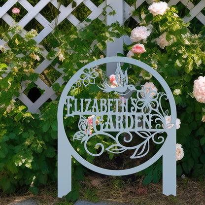 Metal Garden Sign - Custom Yard Sign with Hummingbird and Butterfly Scene - Personalized Gift for Nature Lovers