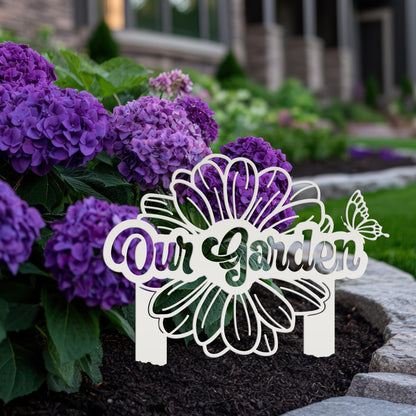 Custom Flower Yard Stake with Name- Personalized Flower and Butterfly Sign