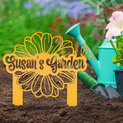 Custom Flower Yard Stake with Name- Personalized Flower and Butterfly Sign