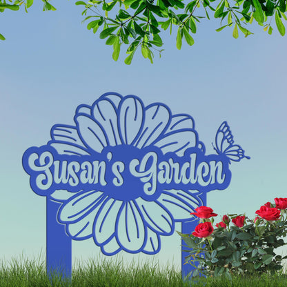 Custom Flower Yard Stake with Name- Personalized Flower and Butterfly Sign