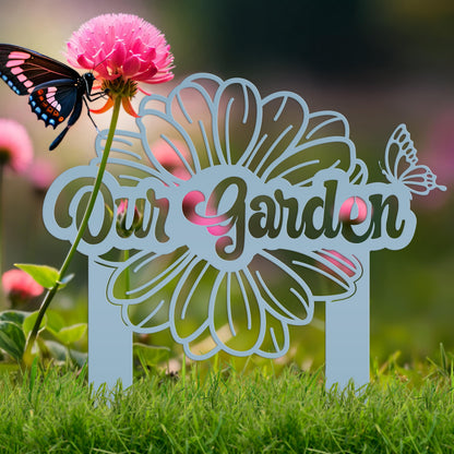 Custom Flower Yard Stake with Name- Personalized Flower and Butterfly Sign
