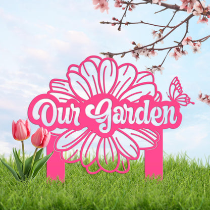 Custom Flower Yard Stake with Name- Personalized Flower and Butterfly Sign