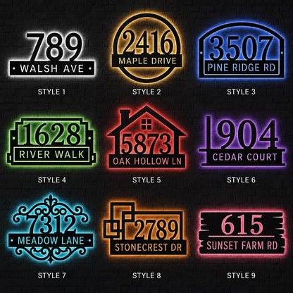 Personalized Address Wall Light, Custom Metal House Number Sign, Street Name LED Decor, Outdoor Porch Accent, Homeowner Gift