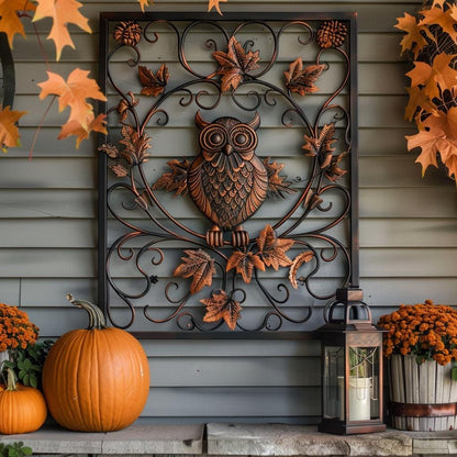 UV Printed Aluminum Owl Metal Wall Art, Rustic Woodland Botanical Decor