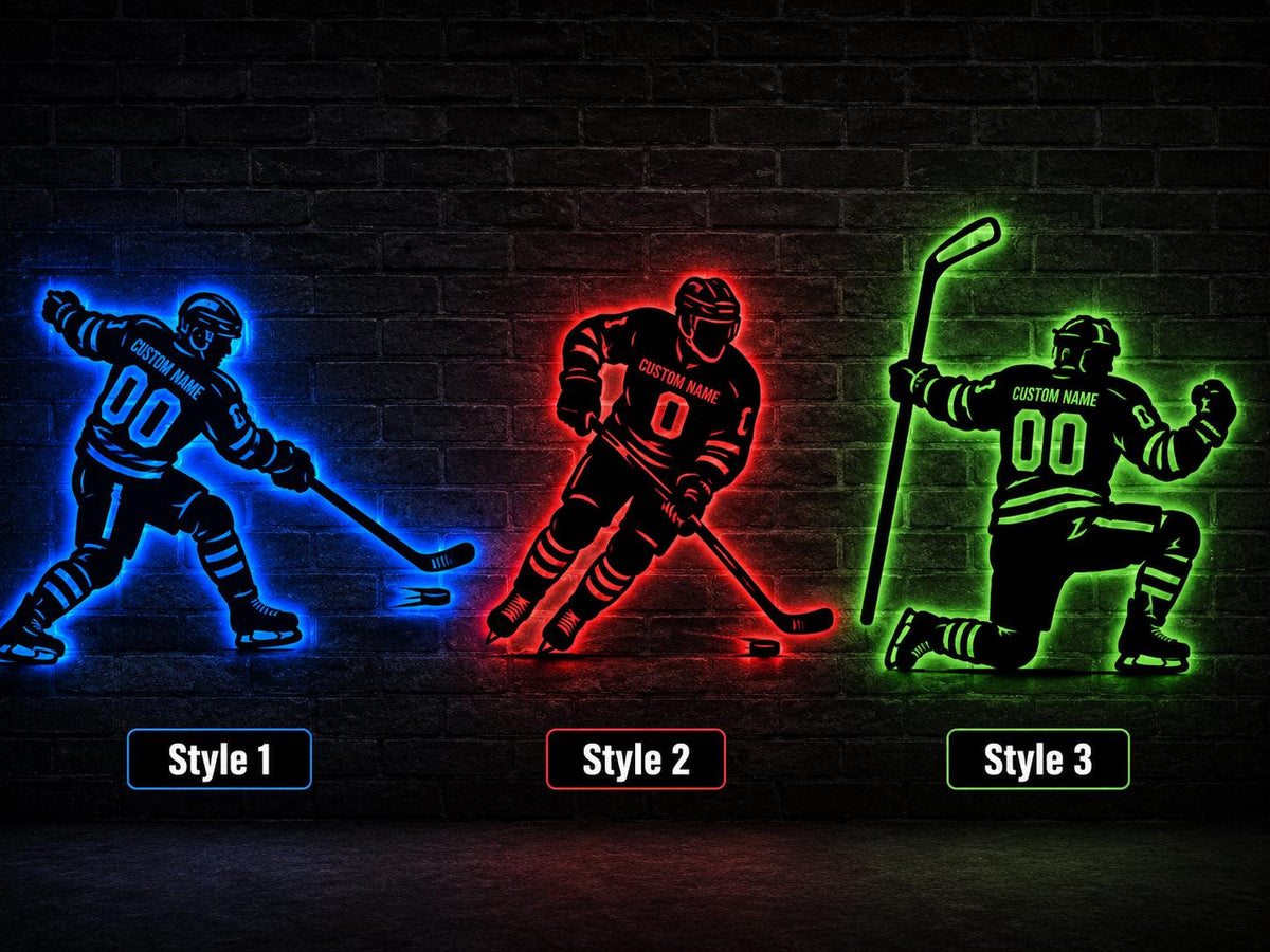 Personalized Hockey Player Decor, Custom Name Number Light Sign, Hockey Bedroom Wall Art, Athlete Sports Gift