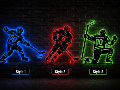 Personalized Hockey Player Decor, Custom Name Number Light Sign, Hockey Bedroom Wall Art, Athlete Sports Gift