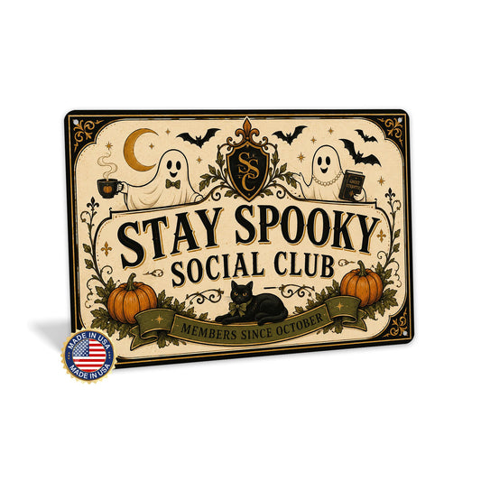Stay Spooky Social Club Metal Sign, Halloween Decor, Spooky Season, Halloween Signs, Ghost Halloween, Ghost Decor, Cute Ghost Sign, Haunted