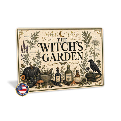 The Witch's Garden Metal Sign, Herbs, Potions, Crow Halloween Decor, Gothic Halloween, Potion Sign, Halloween Sign, Witch Garden, October