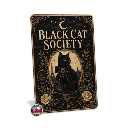 Black Cat Society Metal Sign, Black Cat Sign, Halloween Decor, Gothic Halloween, Halloween Cat, Cat Lover Gift, Spooky Cat Decor, October