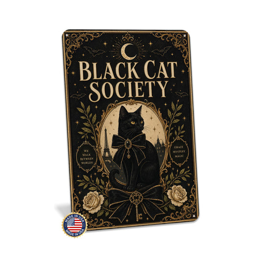 Black Cat Society Metal Sign, Black Cat Sign, Halloween Decor, Gothic Halloween, Halloween Cat, Cat Lover Gift, Spooky Cat Decor, October