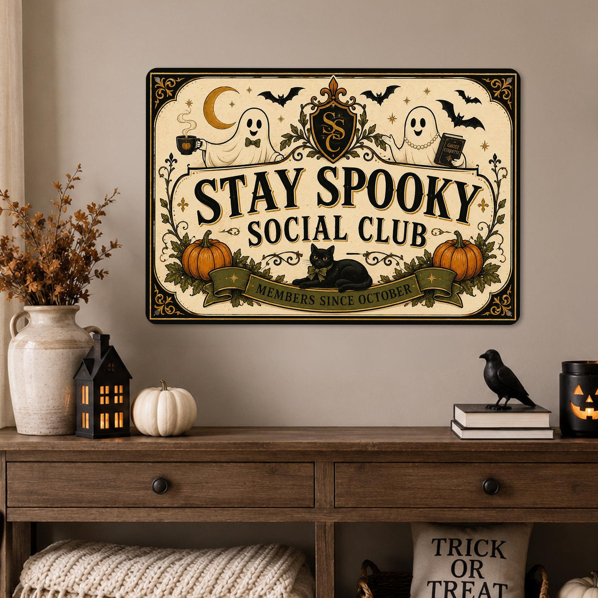 Stay Spooky Social Club Metal Sign, Halloween Decor, Spooky Season, Halloween Signs, Ghost Halloween, Ghost Decor, Cute Ghost Sign, Haunted