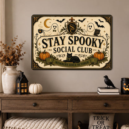 Stay Spooky Social Club Metal Sign, Halloween Decor, Spooky Season, Halloween Signs, Ghost Halloween, Ghost Decor, Cute Ghost Sign, Haunted