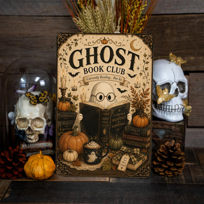 Ghost Book Club Halloween Metal Sign, Ghost Decor, Halloween Decor, Cute Ghost Sign, Spooky Book Club, Halloween Books, Book Lover Gift