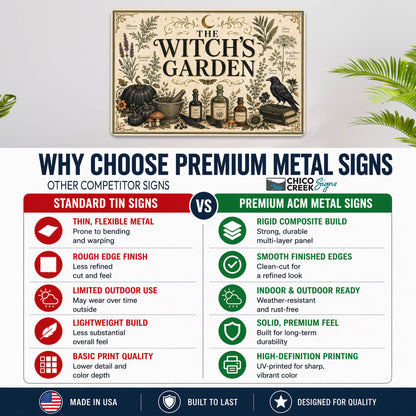 The Witch's Garden Metal Sign, Herbs, Potions, Crow Halloween Decor, Gothic Halloween, Potion Sign, Halloween Sign, Witch Garden, October