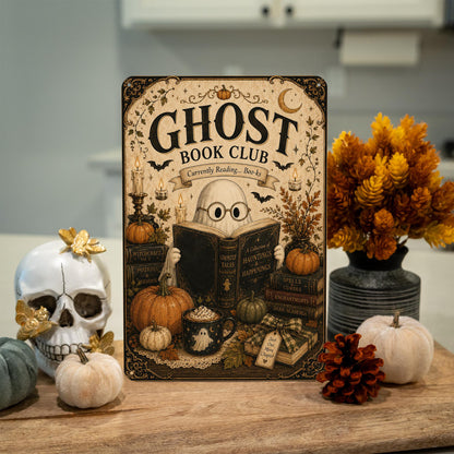 Ghost Book Club Halloween Metal Sign, Ghost Decor, Halloween Decor, Cute Ghost Sign, Spooky Book Club, Halloween Books, Book Lover Gift