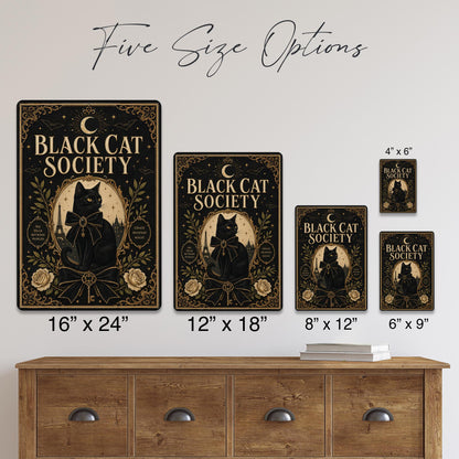 Black Cat Society Metal Sign, Black Cat Sign, Halloween Decor, Gothic Halloween, Halloween Cat, Cat Lover Gift, Spooky Cat Decor, October