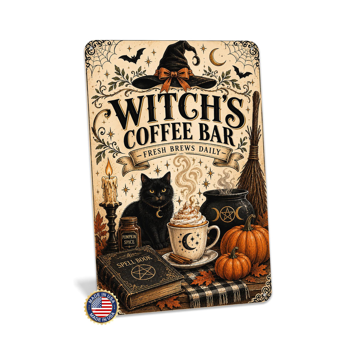 Witch's Coffee Bar Metal Sign, Fresh Brews Daily, Halloween Decor, Halloween Coffee, Spooky Coffee Bar, Witchy Decor, Halloween Art,