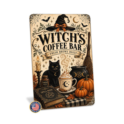 Witch's Coffee Bar Metal Sign, Fresh Brews Daily, Halloween Decor, Halloween Coffee, Spooky Coffee Bar, Witchy Decor, Halloween Art,
