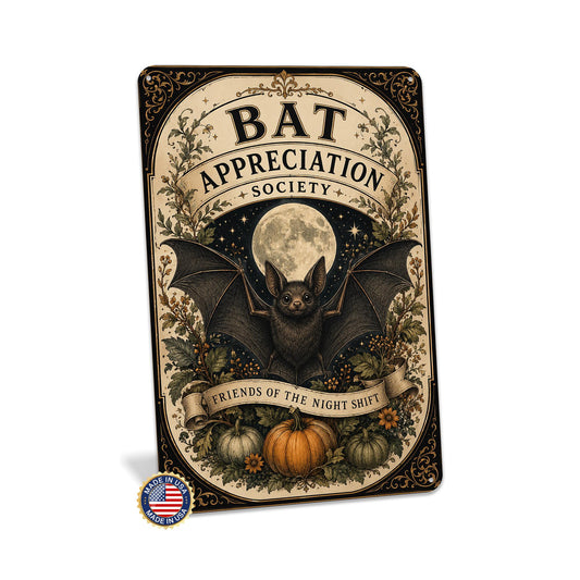 Bat Appreciation Society Metal Sign, Halloween Bat, Bat Lover Gift, Spooky Bat Decor, Halloween Sign, Spooky Season, Halloween Decor