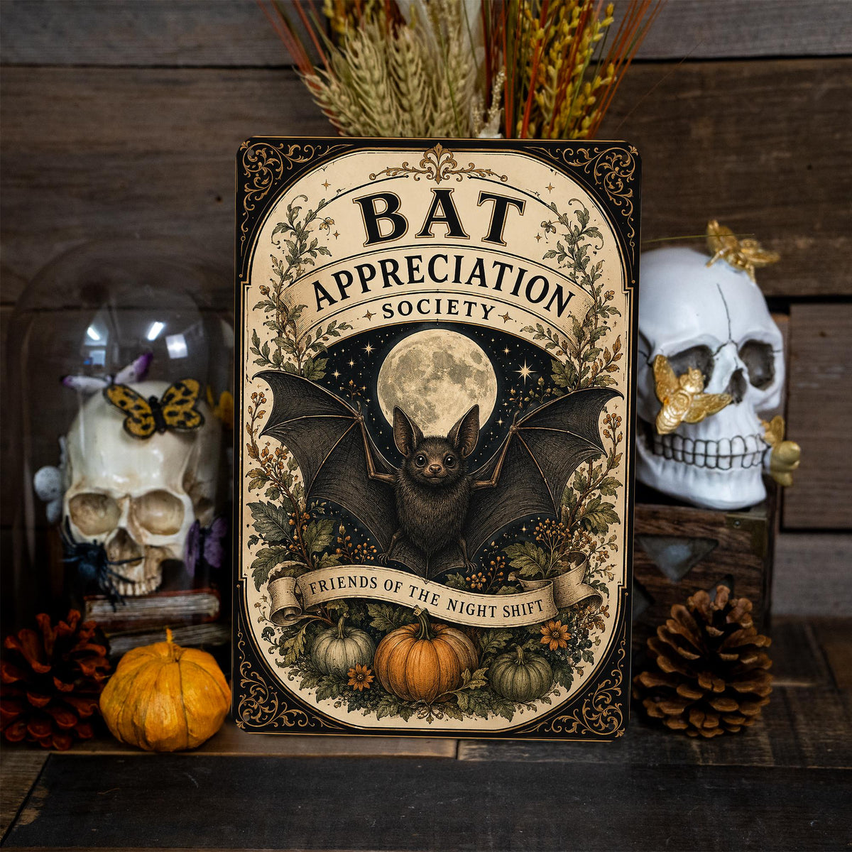 Bat Appreciation Society Metal Sign, Halloween Bat, Bat Lover Gift, Spooky Bat Decor, Halloween Sign, Spooky Season, Halloween Decor
