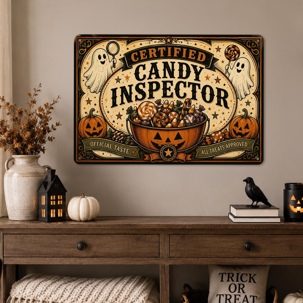 Certified Candy Inspector Metal Sign, Halloween Candy, Trick Or Treat, Halloween Signs, Candy Lover Gift, Spooky Season, Halloween Decor