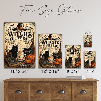 Witch's Coffee Bar Metal Sign, Fresh Brews Daily, Halloween Decor, Halloween Coffee, Spooky Coffee Bar, Witchy Decor, Halloween Art,