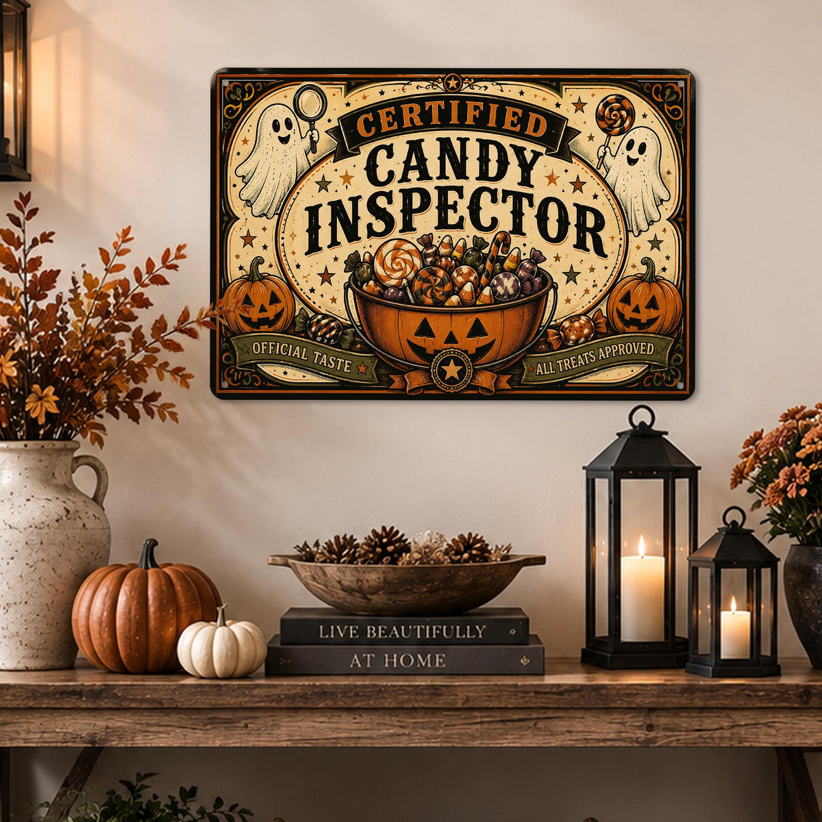 Certified Candy Inspector Metal Sign, Halloween Candy, Trick Or Treat, Halloween Signs, Candy Lover Gift, Spooky Season, Halloween Decor