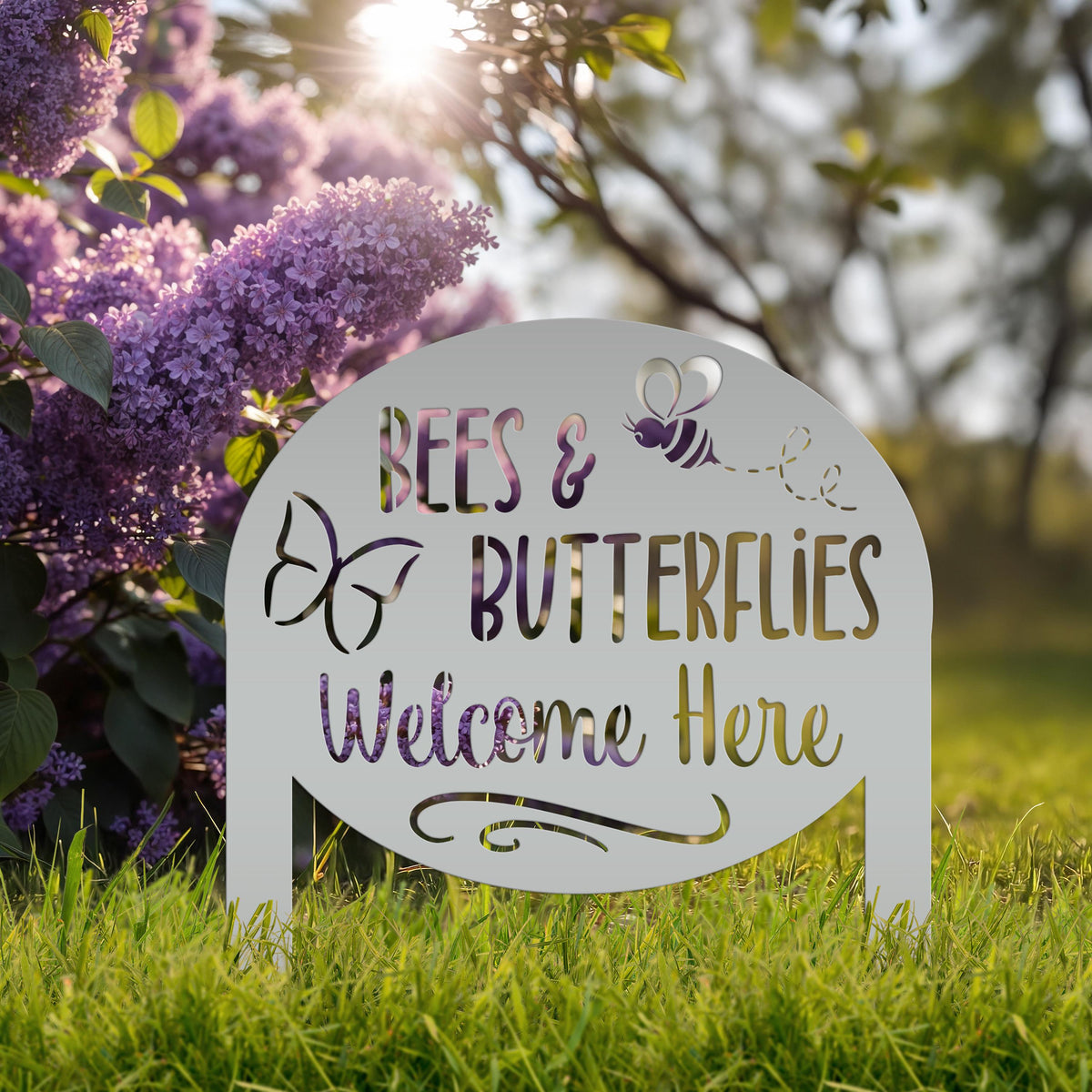 Garden Sign with Bees and Butterflies, Metal Yard Stake, Outdoor Garden Decor, Mother's Day Gift idea,