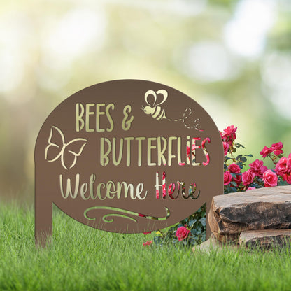 Garden Sign with Bees and Butterflies, Metal Yard Stake, Outdoor Garden Decor, Mother's Day Gift idea,