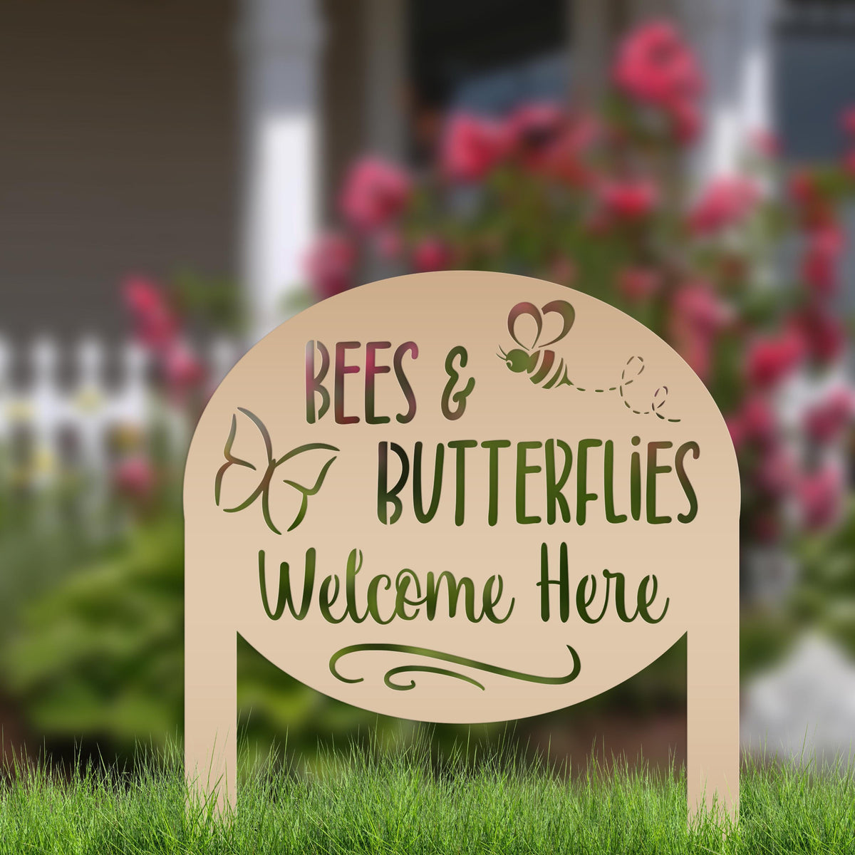 Garden Sign with Bees and Butterflies, Metal Yard Stake, Outdoor Garden Decor, Mother's Day Gift idea,