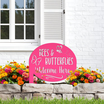 Garden Sign with Bees and Butterflies, Metal Yard Stake, Outdoor Garden Decor, Mother's Day Gift idea,