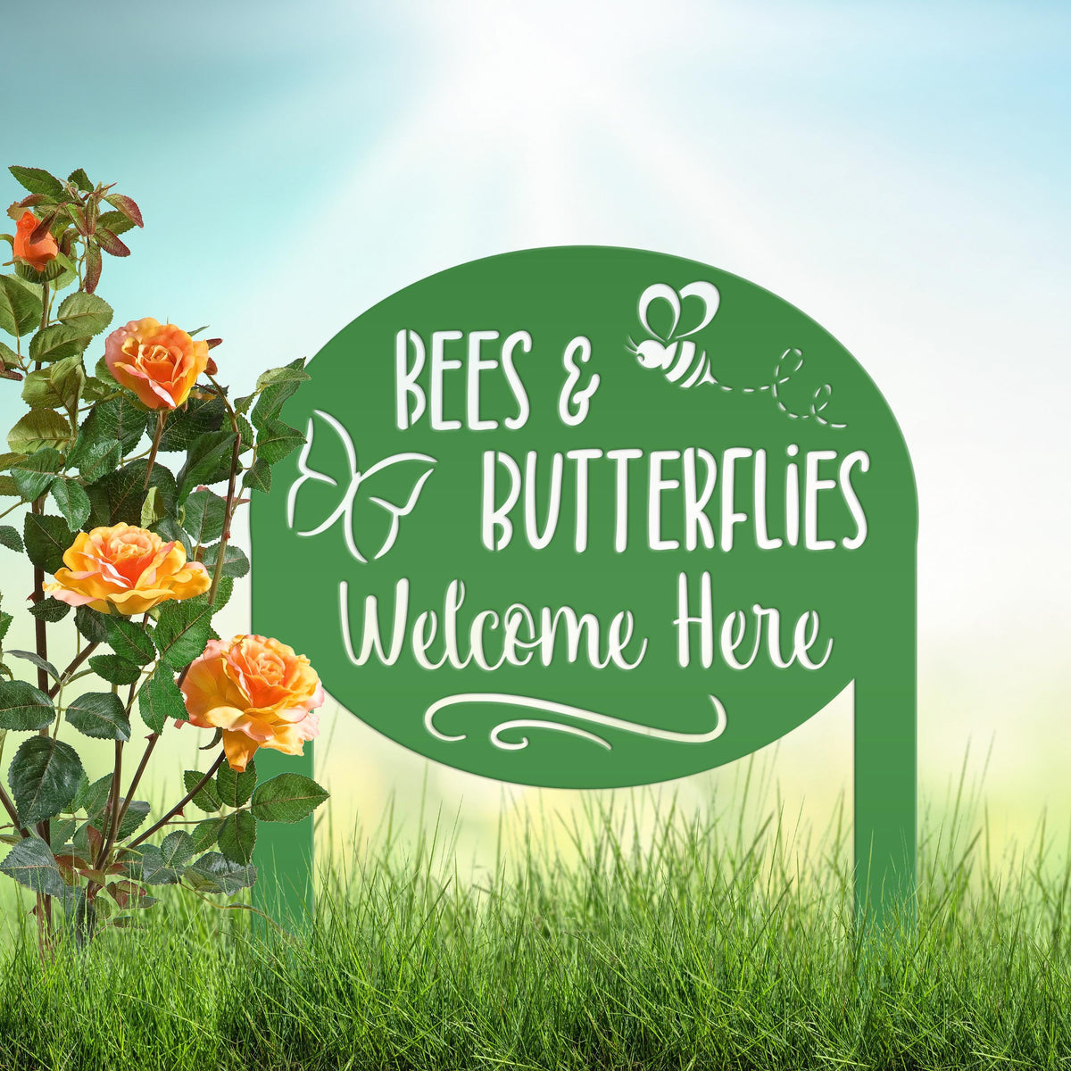 Garden Sign with Bees and Butterflies, Metal Yard Stake, Outdoor Garden Decor, Mother's Day Gift idea,