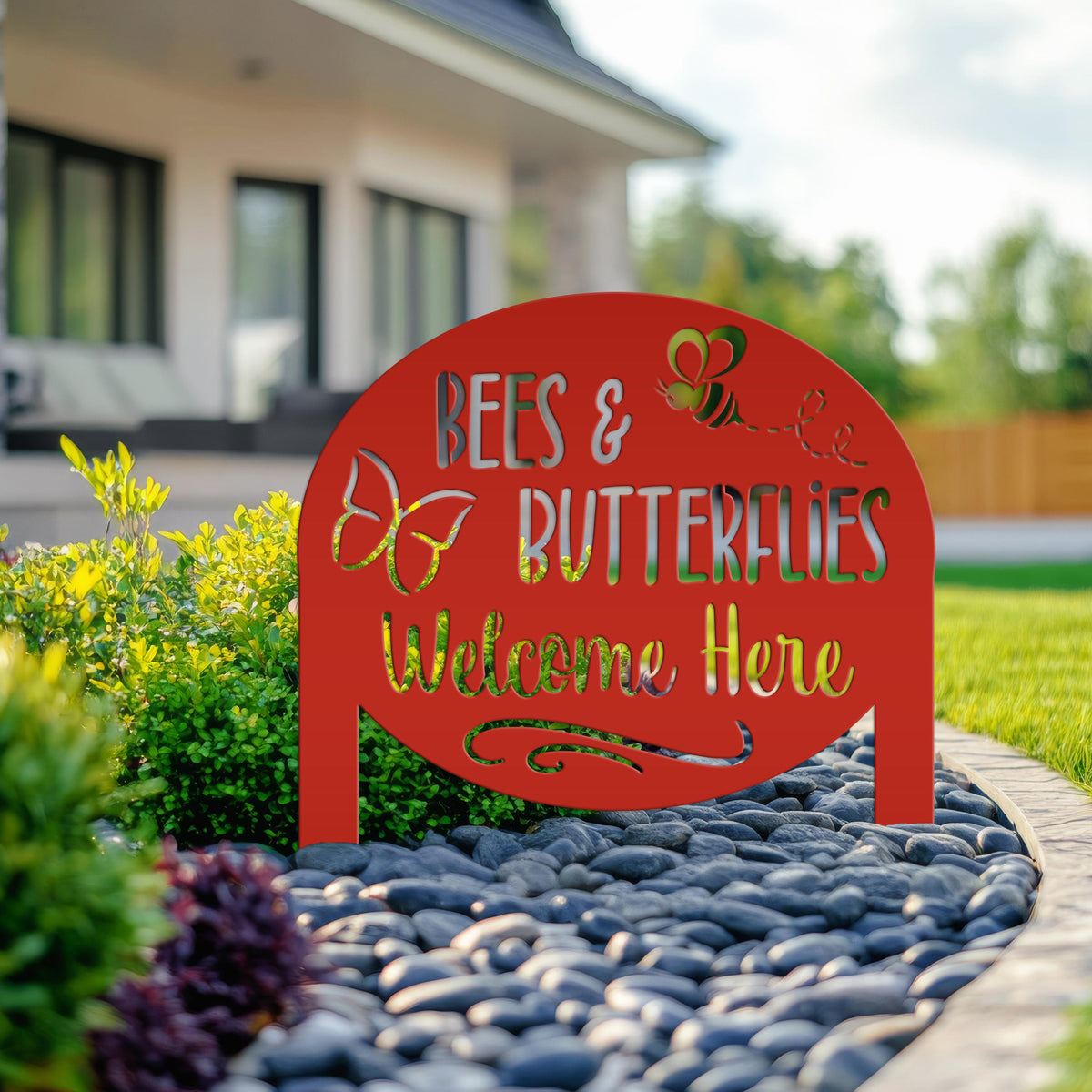 Garden Sign with Bees and Butterflies, Metal Yard Stake, Outdoor Garden Decor, Mother's Day Gift idea,