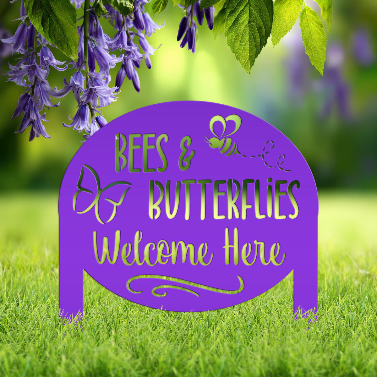 Garden Sign with Bees and Butterflies, Metal Yard Stake, Outdoor Garden Decor, Mother's Day Gift idea,
