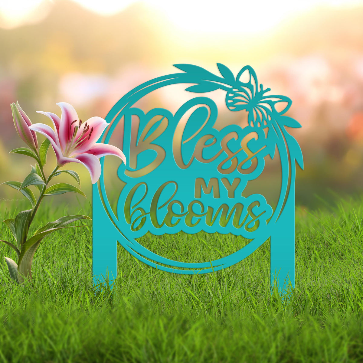 Bless My Blooms Metal Yard Stake - Garden Decor