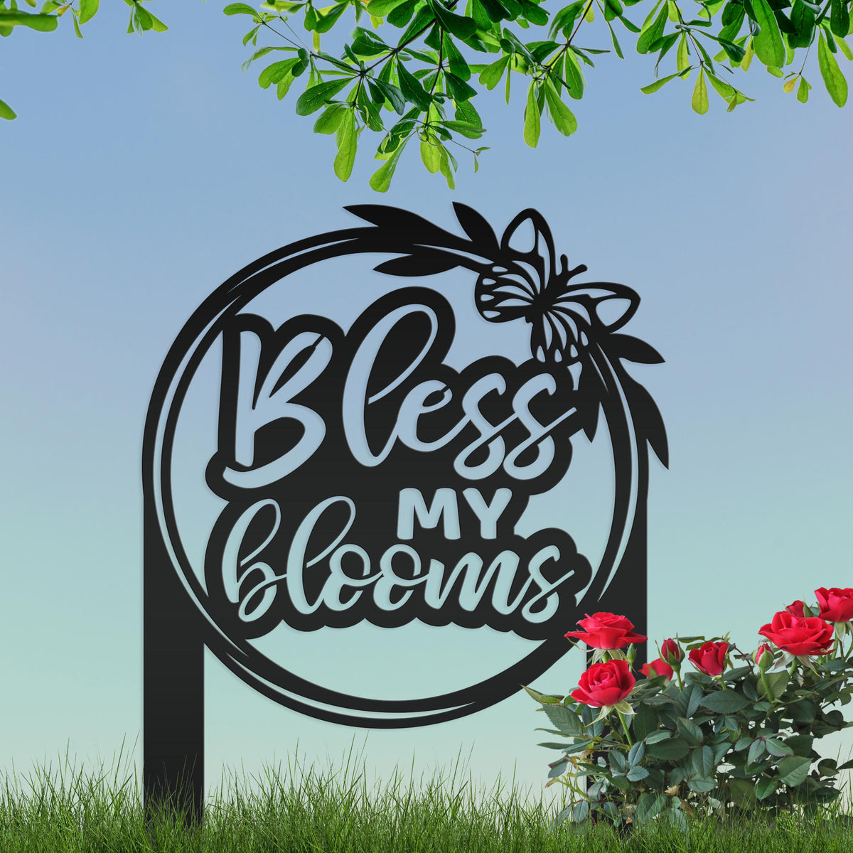 Bless My Blooms Metal Yard Stake - Garden Decor