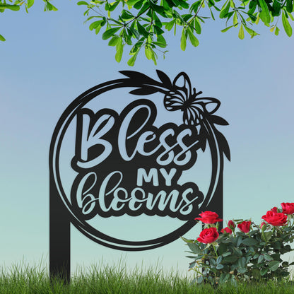 Bless My Blooms Metal Yard Stake - Garden Decor