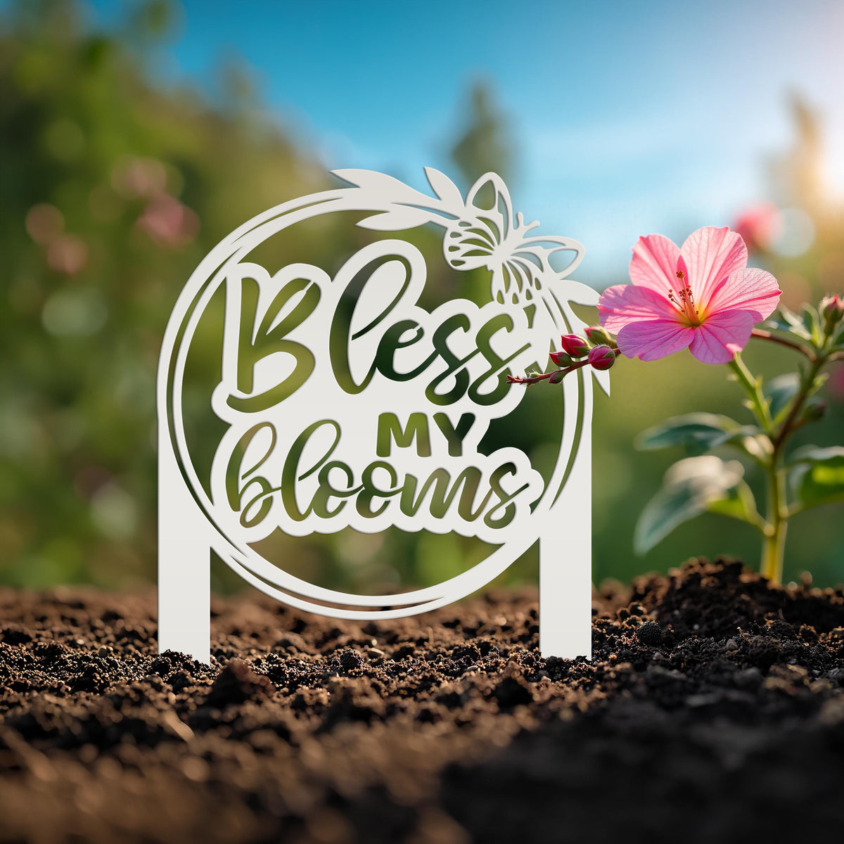 Bless My Blooms Metal Yard Stake - Garden Decor