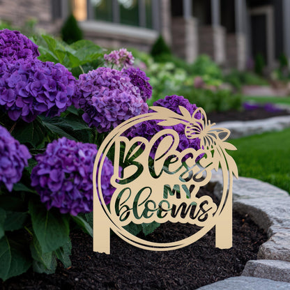 Bless My Blooms Metal Yard Stake - Garden Decor