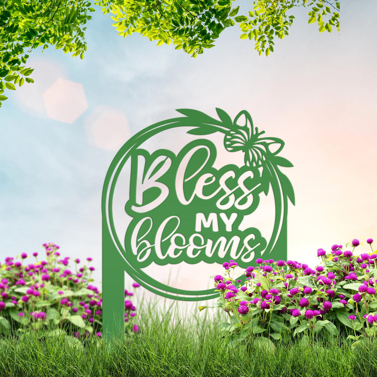 Bless My Blooms Metal Yard Stake - Garden Decor