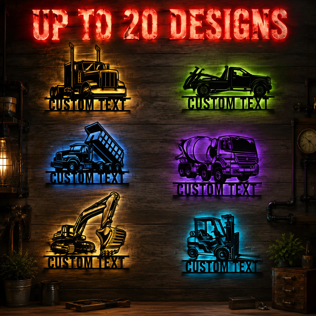 Custom Excavator LED Wall Art, Personalized Construction Name Sign, Backlit Garage Decor, Heavy Equipment Operator Gift