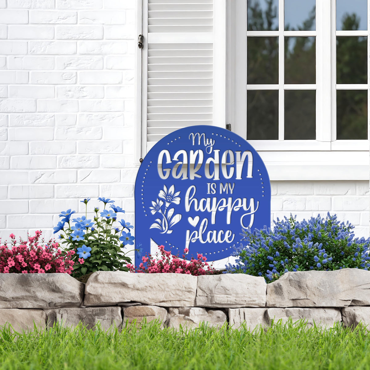 My Garden Is My Happy Place Metal Yard Stake , Garden Decor, Mother's Day Gift, Gift For Grandma
