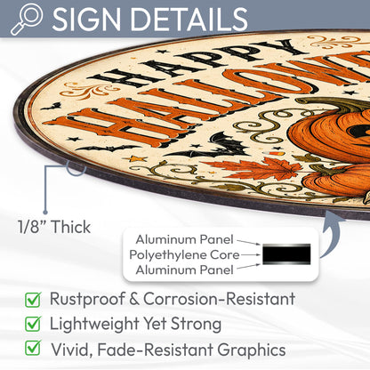Happy Halloween Sign, Round Metal Halloween Wall Art, Jack O Lantern Art, Pumpkin Decor, Fall Signs, October Wall Art, Seasonal Home Decor
