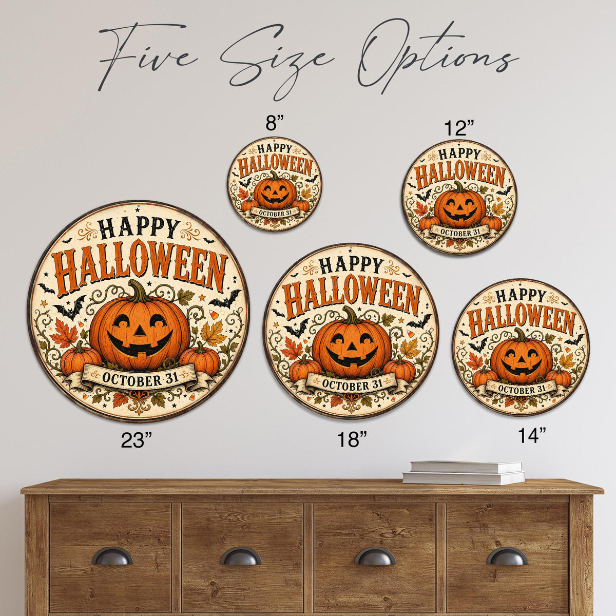 Happy Halloween Sign, Round Metal Halloween Wall Art, Jack O Lantern Art, Pumpkin Decor, Fall Signs, October Wall Art, Seasonal Home Decor