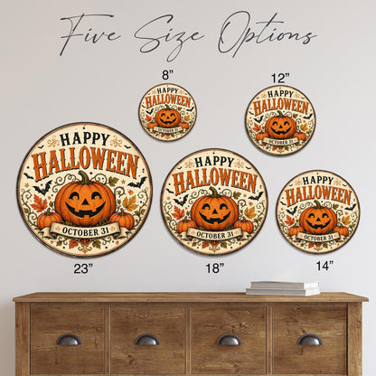 Happy Halloween Sign, Round Metal Halloween Wall Art, Jack O Lantern Art, Pumpkin Decor, Fall Signs, October Wall Art, Seasonal Home Decor