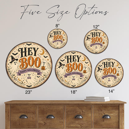 Hey Boo Sign, Round Metal Halloween Sign, Cute Ghost Decor, Boo Sign, October Decor, Halloween Wall Art, Happy Halloween, Halloween Lover