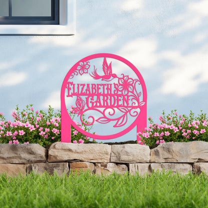 Metal Garden Sign - Custom Yard Sign with Hummingbird and Butterfly Scene - Personalized Gift for Nature Lovers