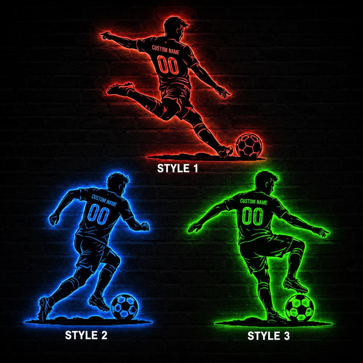 Custom Soccer LED Wall Sign, Personalized Player Name and Jersey Number, Soccer Team Gift, Sports Room